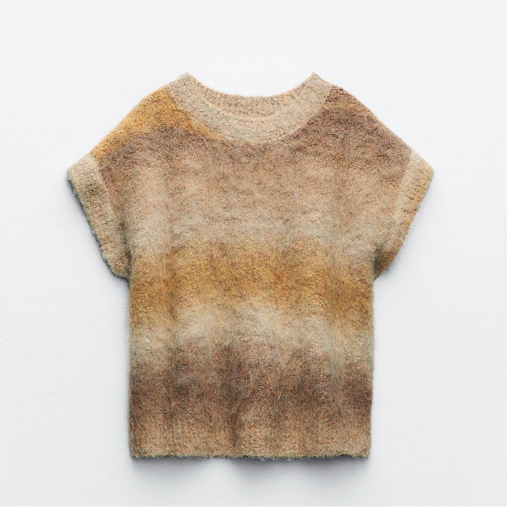 Zara Ombre Crewneck Short Sleeve Sweater in Cream, Tan & Brown